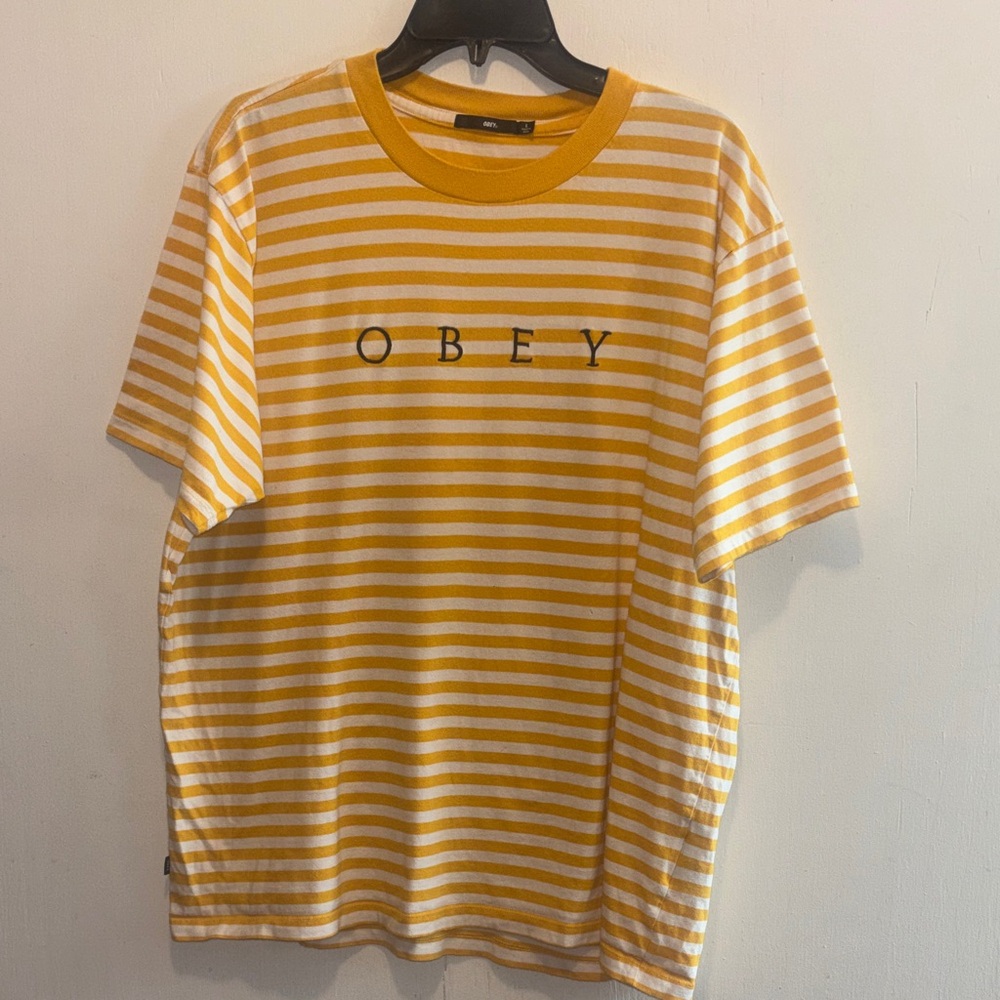 Obey Mustard and White Striped Tee